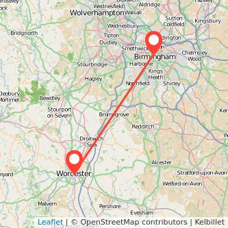 Worcester Birmingham bus map