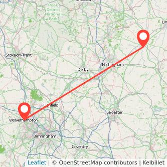 Wolverhampton Newark on Trent bus map