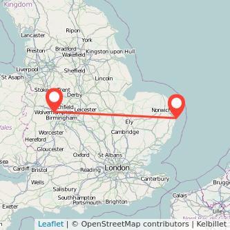 Wolverhampton Lowestoft bus map