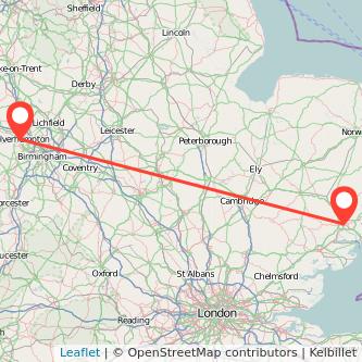 Wolverhampton Ipswich bus map