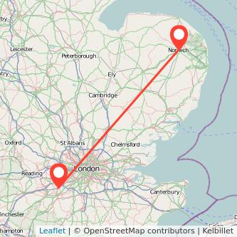 Woking Norwich train map