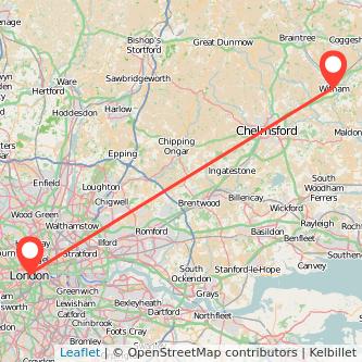 Witham London train map