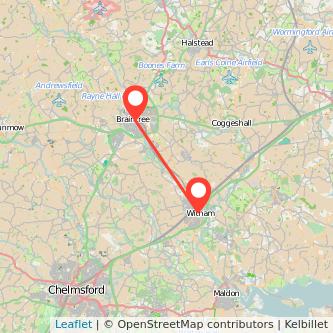 Witham Braintree train map