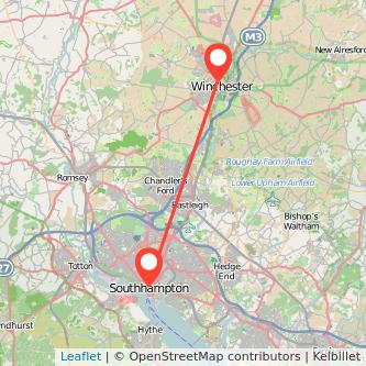 Winchester Southampton bus map