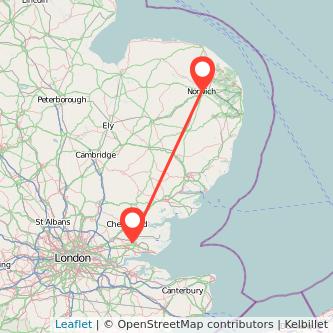 Wickford Norwich train map