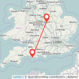 Weymouth Leicester train map