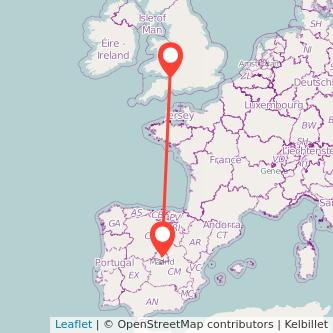 Weston-super-Mare Madrid train map