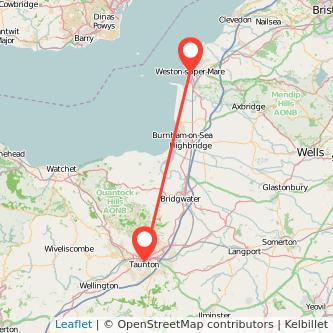 Weston-super-Mare Taunton train map