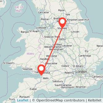 Weston-super-Mare Sheffield train map