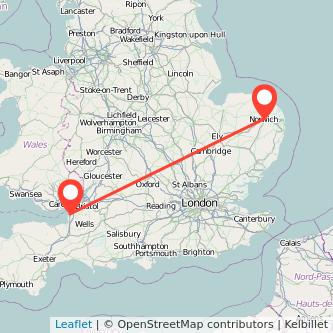 Weston-super-Mare Norwich train map