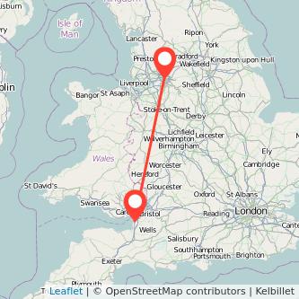 Weston-super-Mare Manchester train map