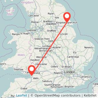 Weston-super-Mare Hull train map