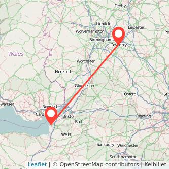 Weston-super-Mare Coventry train map