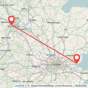 West Bromwich Southend-on-Sea train map