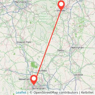 West Bromwich Sheffield train map