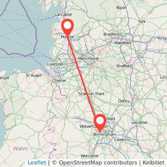 West Bromwich Preston train map