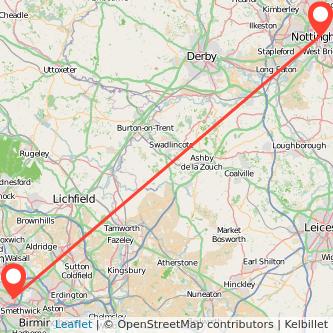 West Bromwich Nottingham train map