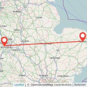 West Bromwich Norwich train map