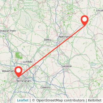 West Bromwich Newark on Trent train map
