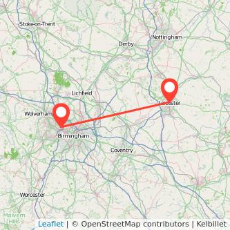 West Bromwich Leicester train map