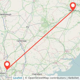 Welwyn Garden City Norwich train map