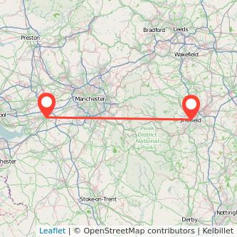 Warrington Sheffield train map