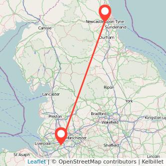 Warrington Newcastle upon Tyne train map