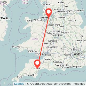 Warrington Exeter bus map