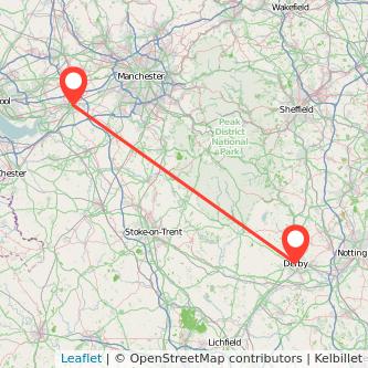 Warrington Derby train map