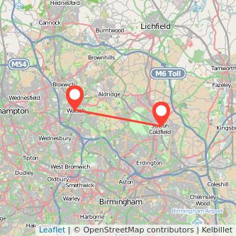 Walsall Sutton Coldfield bus map