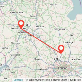 Walsall Stevenage train map