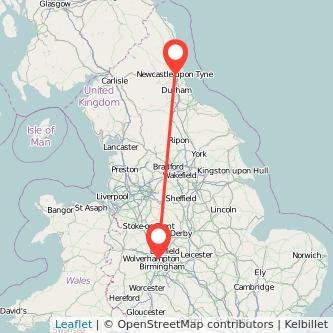 Walsall Newcastle upon Tyne bus map