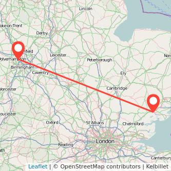 Walsall Colchester train map