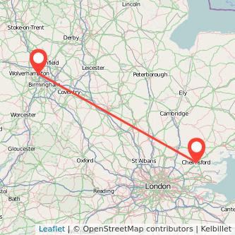 Walsall Chelmsford bus map