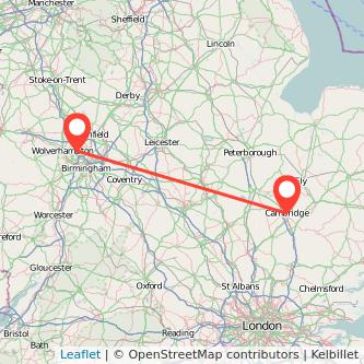 Walsall Cambridge train map