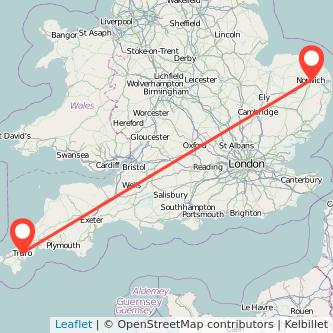 Truro Norwich train map