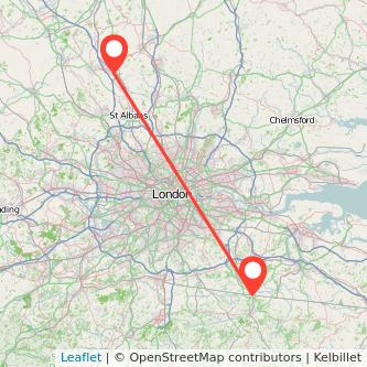 Tonbridge Luton train map