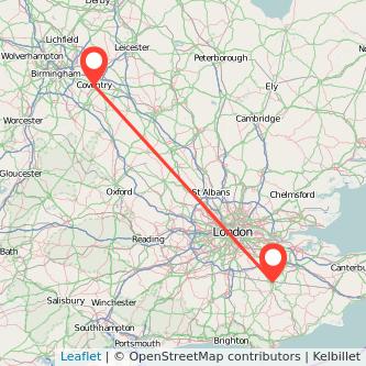 Tonbridge Coventry train map