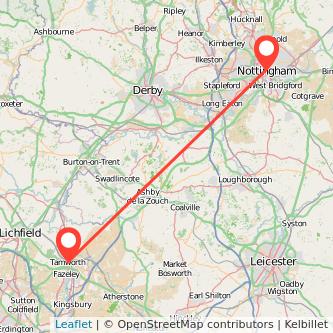 Tamworth Nottingham train map