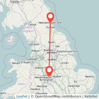 Tamworth Newcastle upon Tyne train map