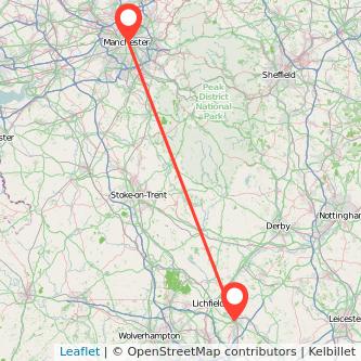 Tamworth Manchester train map