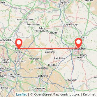 Tamworth Leicester train map