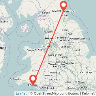 Swansea Newcastle upon Tyne train map