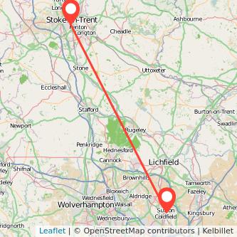 Sutton Coldfield Stoke-on-Trent bus map