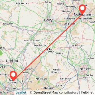 Sutton Coldfield Nottingham train map