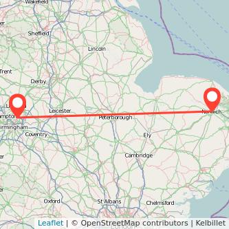 Sutton Coldfield Norwich train map