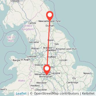 Sutton Coldfield Newcastle upon Tyne bus map