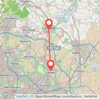 Sutton Coldfield Lichfield bus map