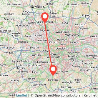 Sutton Borehamwood train map