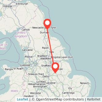 Sunderland Newark on Trent train map